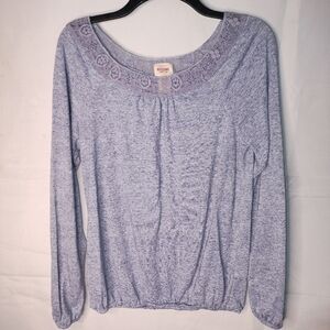 Merona Womens Blouse Lace Scoop Neck Elastic Hem